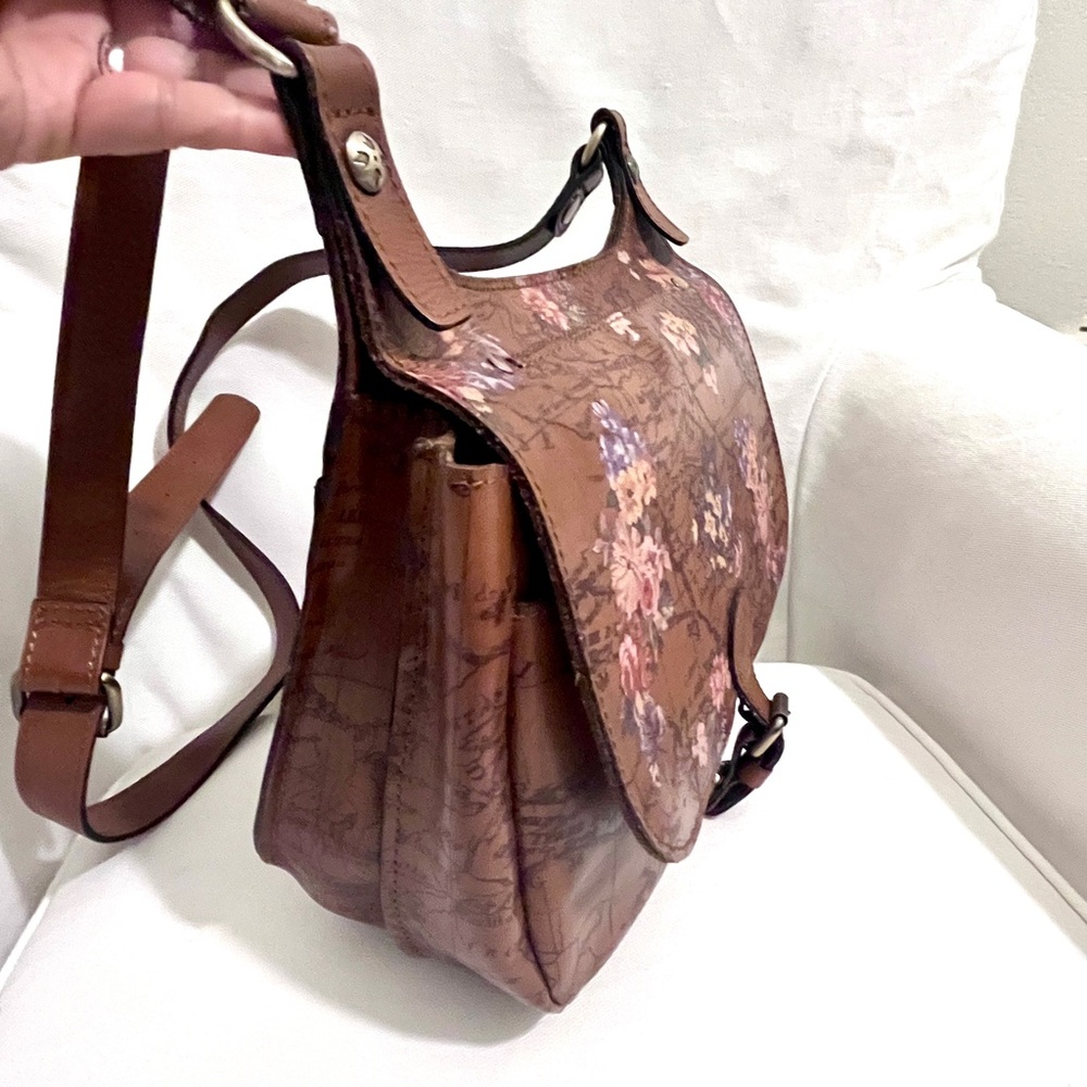 Patricia Nash Brown -Floral Leather saddle Bag